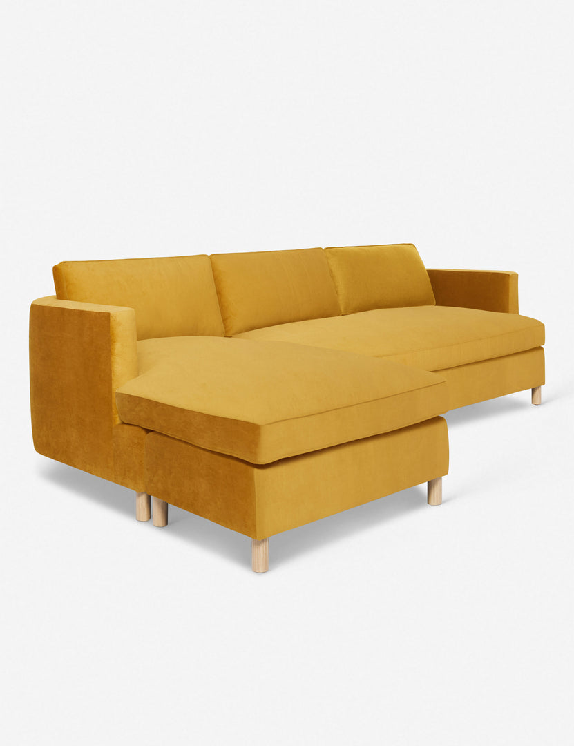 #color::goldenrod-velvet #configuration::left-facing | Angled view of the Belmont Goldenrod Velvet left-facing sectional sofa