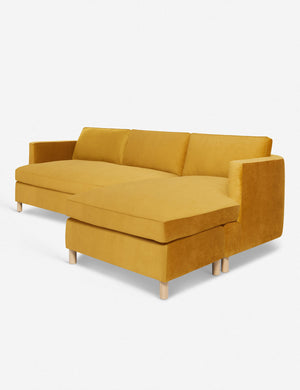 Angled view of the Belmont Goldenrod Velvet right-facing sectional sofa