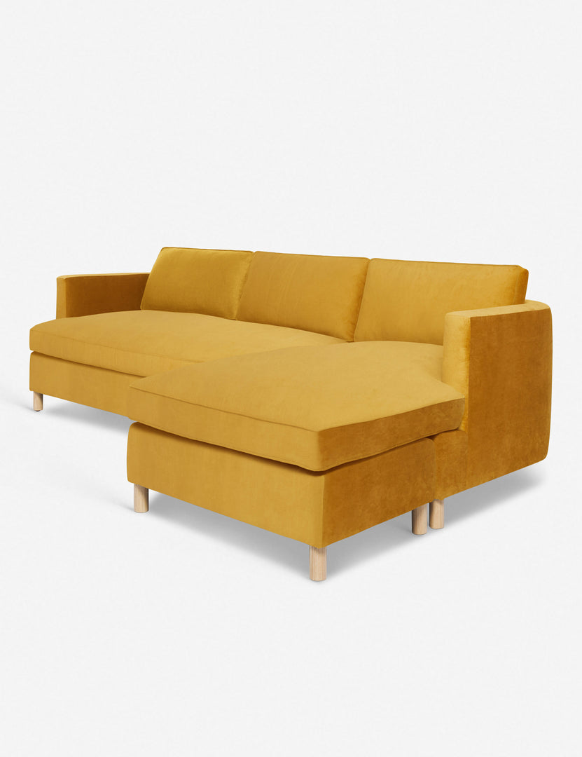 #color::goldenrod-velvet #configuration::right-facing | Angled view of the Belmont Goldenrod Velvet right-facing sectional sofa