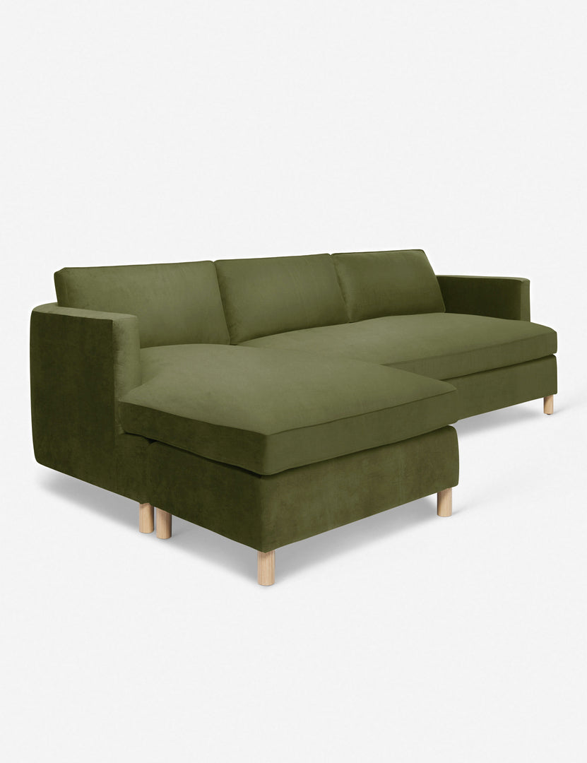 #color::jade #configuration::left-facing | Angled view of the Belmont Jade Green Velvet left-facing sectional sofa