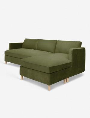 Angled view of the Belmont Jade Green Velvet right-facing sectional sofa