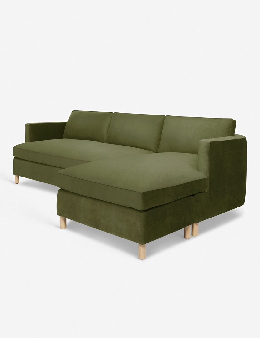 #color::jade #configuration::right-facing | Angled view of the Belmont Jade Green Velvet right-facing sectional sofa