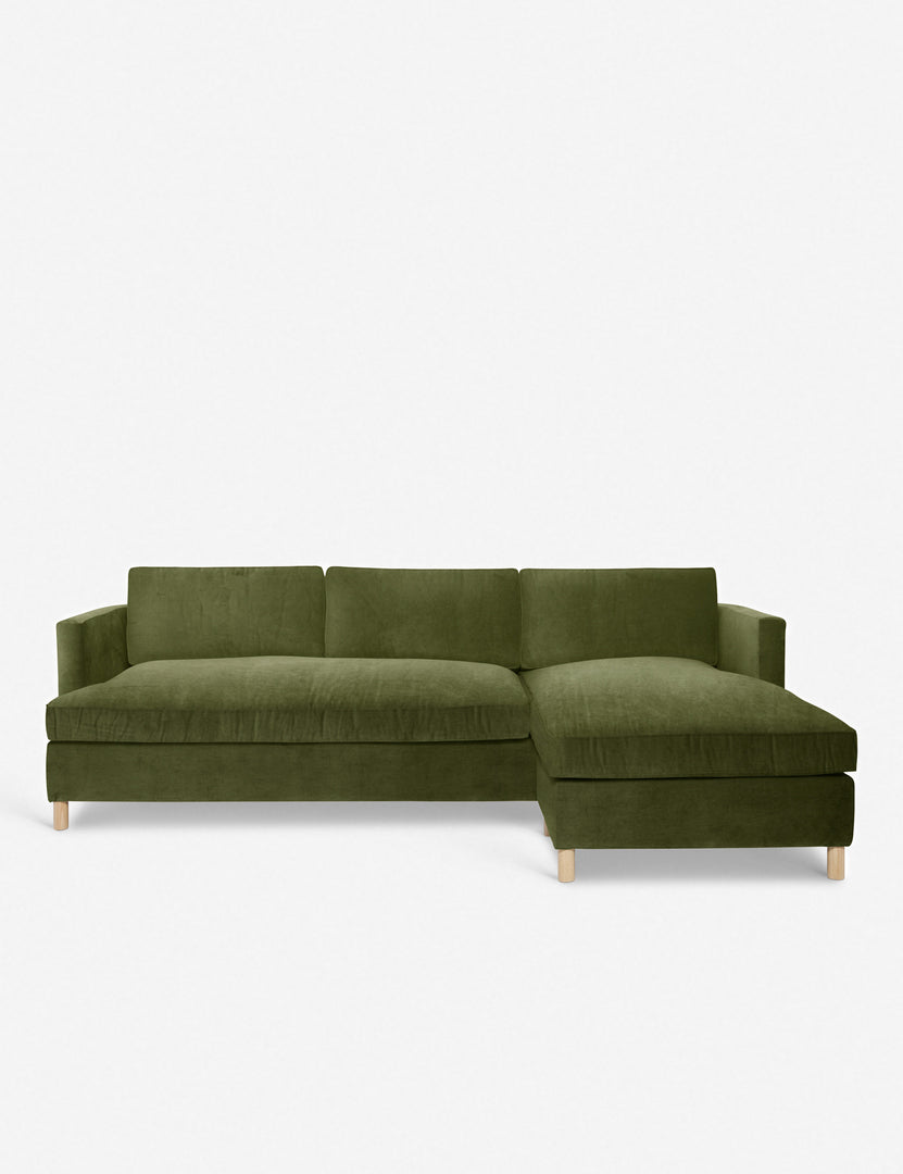 #color::jade #configuration::right-facing | Belmont Jade Green Velvet right-facing sectional sofa by Ginny Macdonald with a curved back and oversized cushions