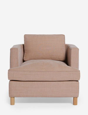 Belmont Apricot linen accent chair by Ginny Macdonald with a curved back and oversized plush cushions