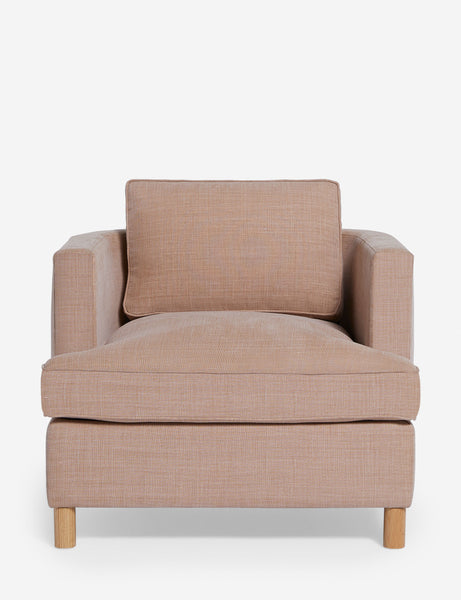 #color::apricot-linen | Belmont Apricot linen accent chair by Ginny Macdonald with a curved back and oversized plush cushions