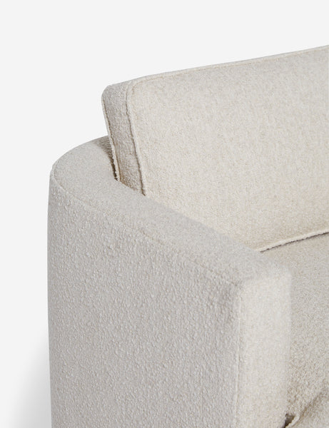 #color::taupe-boucle | Close-up of the curved back on the Belmont Taupe boucle accent chair