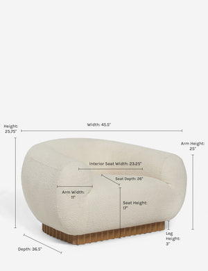 Dimensions on the Billow ivory boucle lounge chair