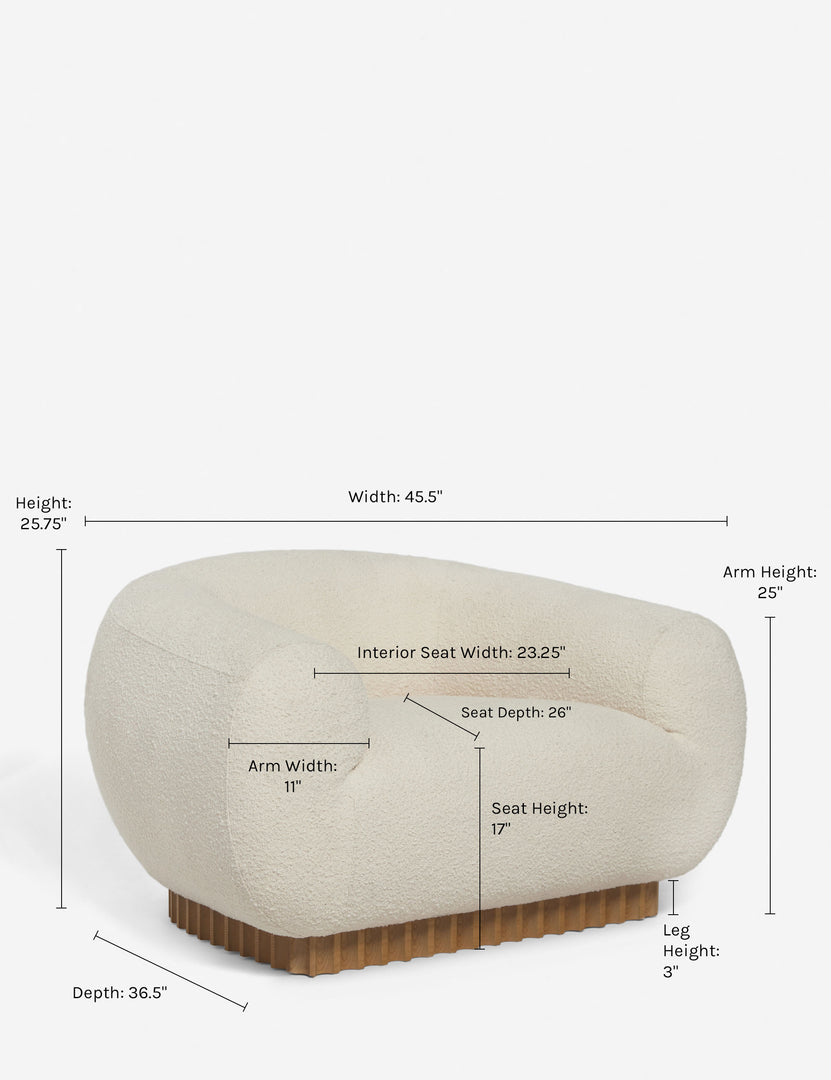 | Dimensions on the Billow ivory boucle lounge chair 