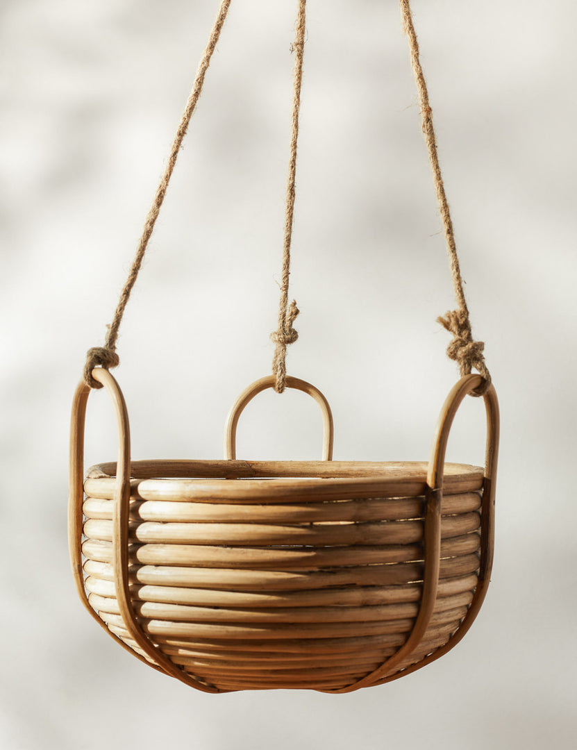 | Brandie Hanging Woven Rattan Basket with jute straps