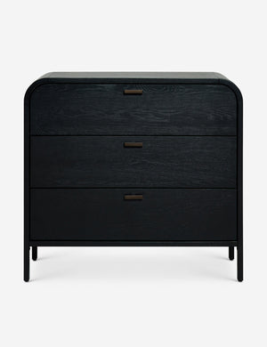 Brooke 3-drawer black oak dresser with rounded corners and iron pulls