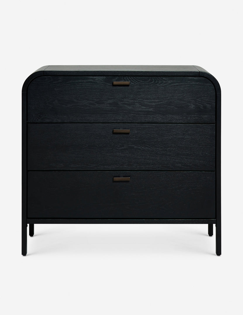 #color::black | Brooke 3-drawer black oak dresser with rounded corners and iron pulls