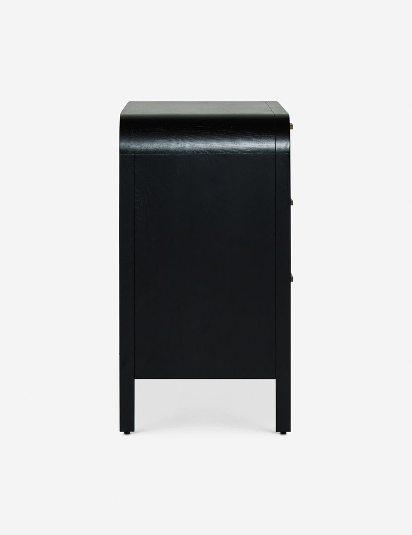 #color::black | Side of the Brooke 3-drawer black oak dresser