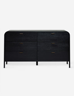 Brooke black oak 6-drawer rounded dresser with iron drawer pulls