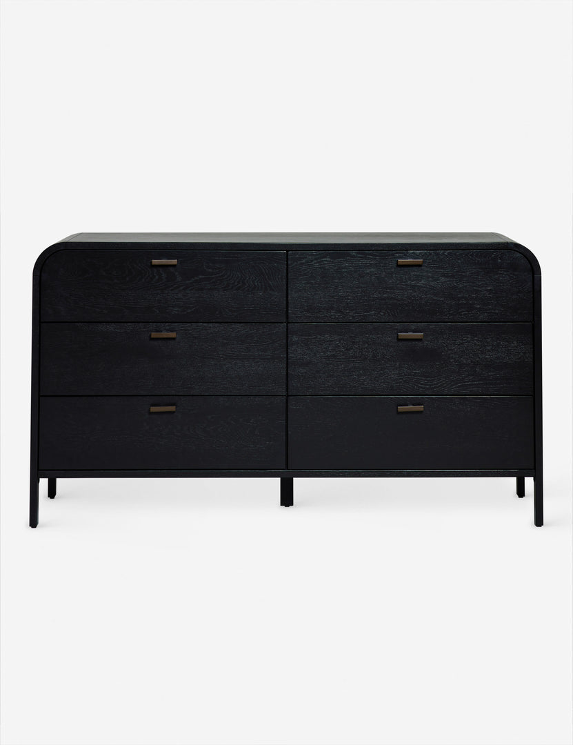#color::black | Brooke black oak 6-drawer rounded dresser with iron drawer pulls