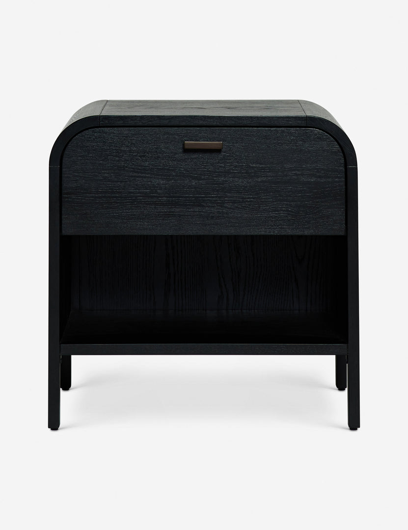 #color::black | Brooke one drawer black nightstand with an open shelf and sleek iron pull