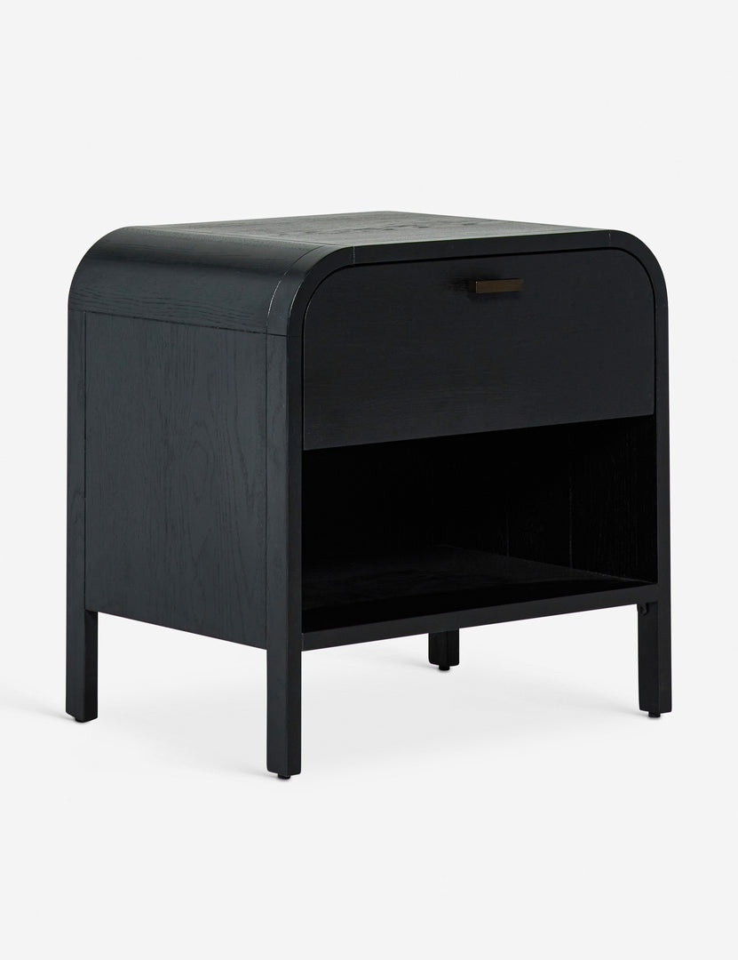 #color::black | Angled view of the Brooke one drawer black nightstand