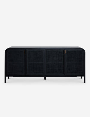 Brooke black solid oak sideboard with iron pulls and woven cane doors