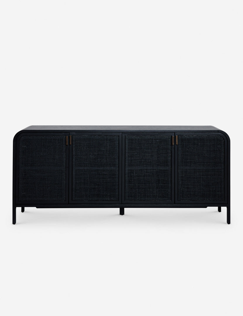 #color::black | Brooke black solid oak sideboard with iron pulls and woven cane doors
