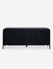 #color::black | Brooke black solid oak sideboard with iron pulls and woven cane doors