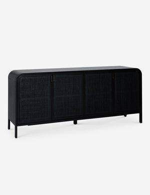 Angled view of the Brooke black solid oak sideboard