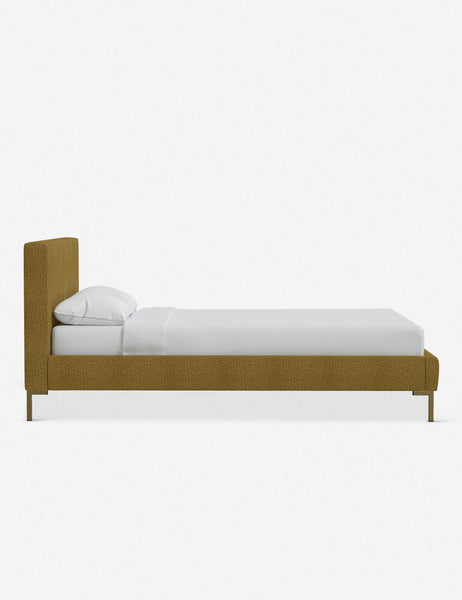 #color::ochre-boucle #size::twin #size::full #size::queen #size::king #size::cal-king | Side of the Deva Ochre Boucle platform bed
