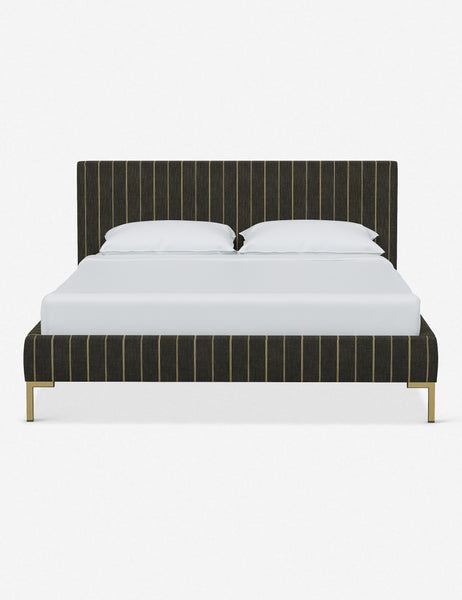 #color::peppercorn-stripe #size::twin #size::full #size::queen #size::king #size::cal-king | Deva Peppercorn Stripe platform bed with gold legs