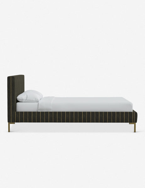 #color::peppercorn-stripe #size::twin #size::full #size::queen #size::king #size::cal-king | Side of the Deva Peppercorn Stripe platform bed
