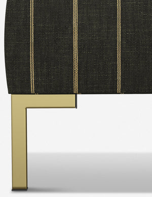 The golden leg on the Deva Peppercorn Stripe platform bed
