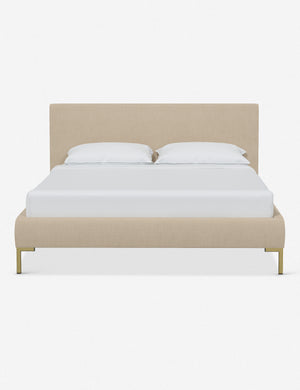 Deva Natural Linen platform bed with gold legs