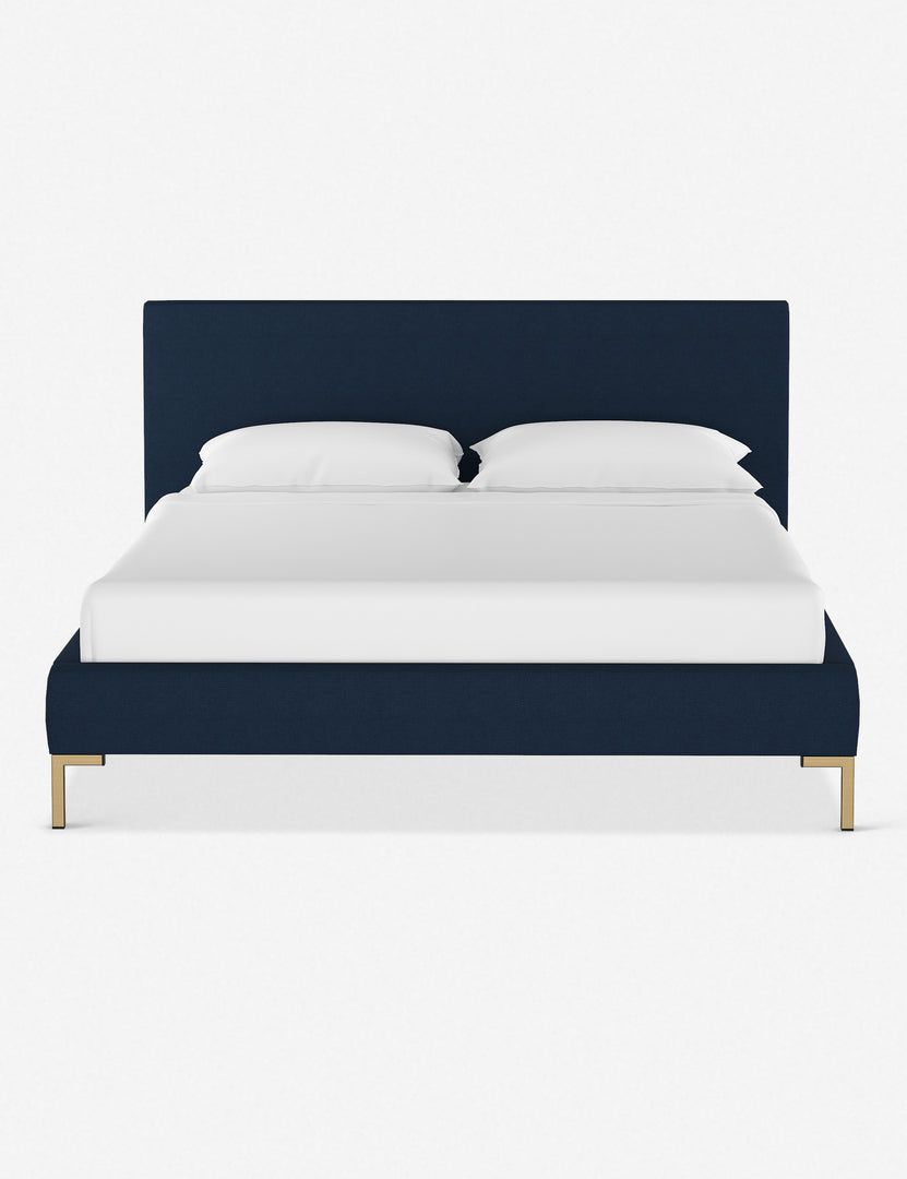 #color::navy-linen #size::twin #size::full #size::queen #size::king #size::cal-king | Deva Navy Linen platform bed with gold legs