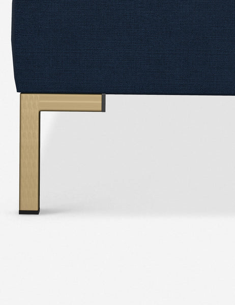 #color::navy-linen #size::twin #size::full #size::queen #size::king #size::cal-king | The golden leg on the Deva Navy Linen platform bed