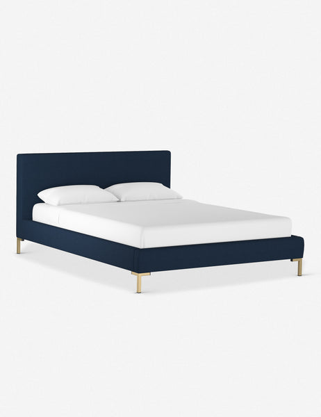 #color::navy-linen #size::twin #size::full #size::queen #size::king #size::cal-king | Angled view of the Deva Navy Linen platform bed