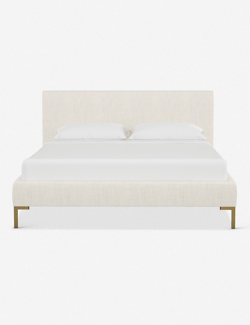 #color::talc-linen #size::twin #size::full #size::queen #size::king #size::cal-king | Deva Talc Linen platform bed with gold legs