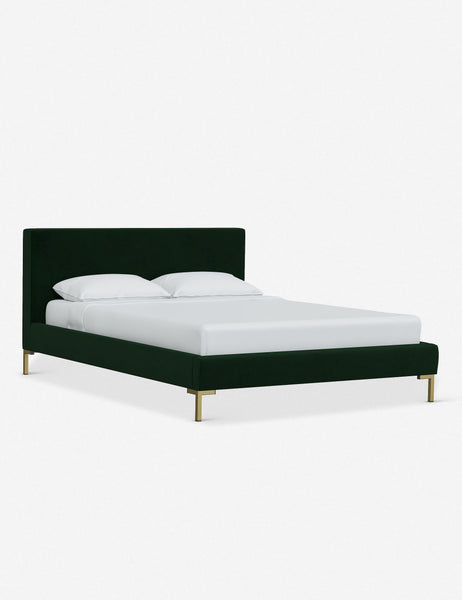 #color::emerald-velvet #size::twin #size::full #size::queen #size::king #size::cal-king | Angled view of the Deva Emerald Velvet platform bed