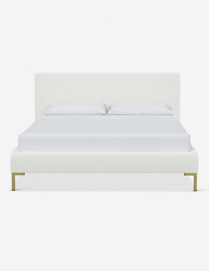 Deva White Boucle platform bed with gold legs