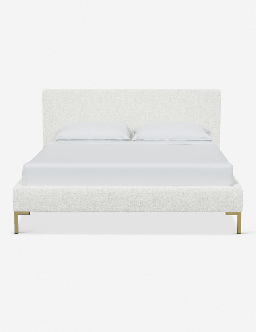 #color::white-boucle #size::twin #size::full #size::queen #size::king #size::cal-king | Deva White Boucle platform bed with gold legs