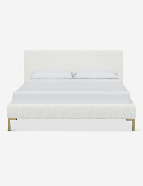 #color::white-boucle #size::twin #size::full #size::queen #size::king #size::cal-king | Deva White Boucle platform bed with gold legs