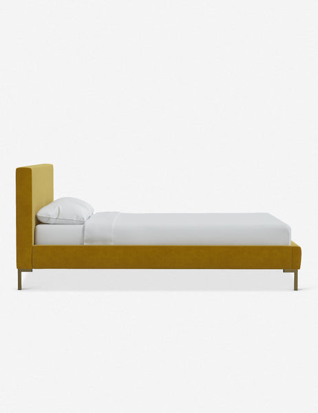 #color::citronella-velvet #size::twin #size::full #size::queen #size::king #size::cal-king | Side of the Deva Citronella Velvet platform bed