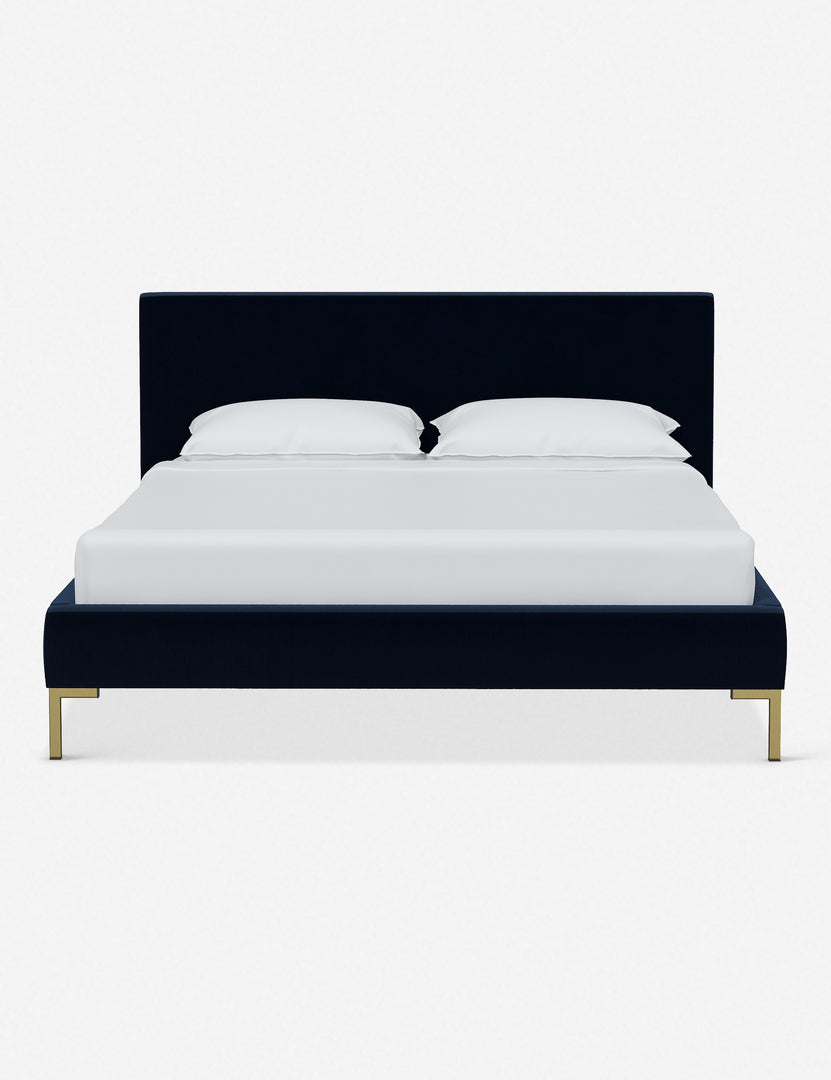 #color::navy-velvet #size::twin #size::full #size::queen #size::king #size::cal-king | Deva Navy Velvet platform bed with gold legs