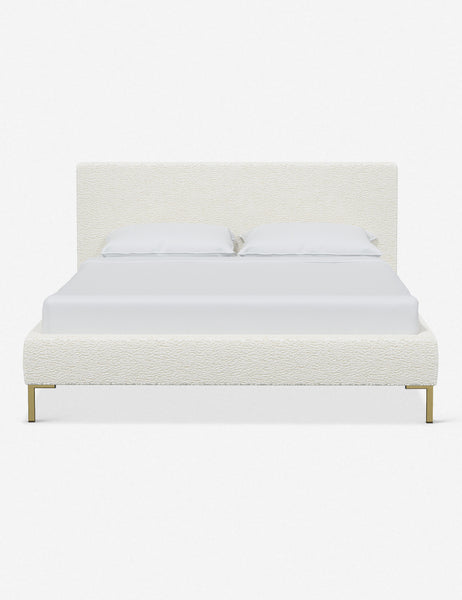 #color::cream-sherpa #size::twin #size::full #size::queen #size::king #size::cal-king | Deva Cream Sherpa platform bed with gold legs