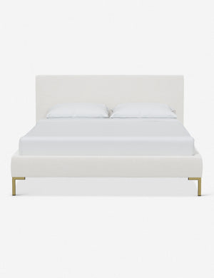 Deva Snow Velvet platform bed with gold legs