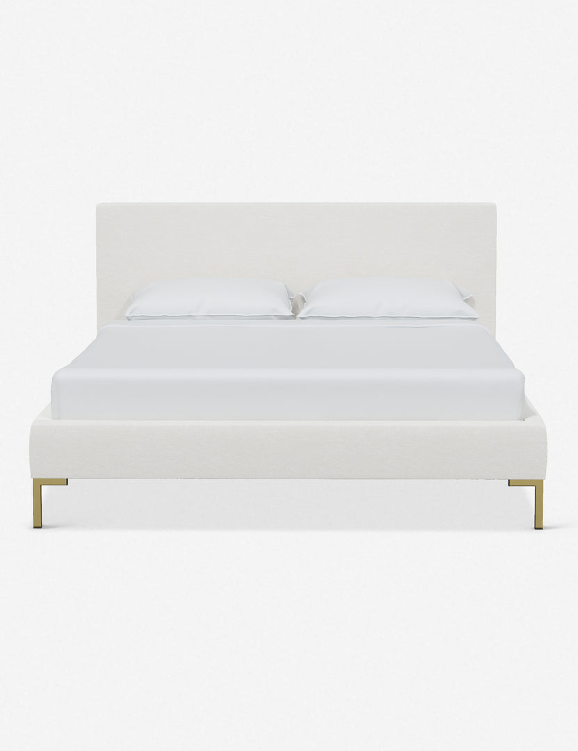 #color::snow-velvet #size::twin #size::full #size::queen #size::king #size::cal-king | Deva Snow Velvet platform bed with gold legs