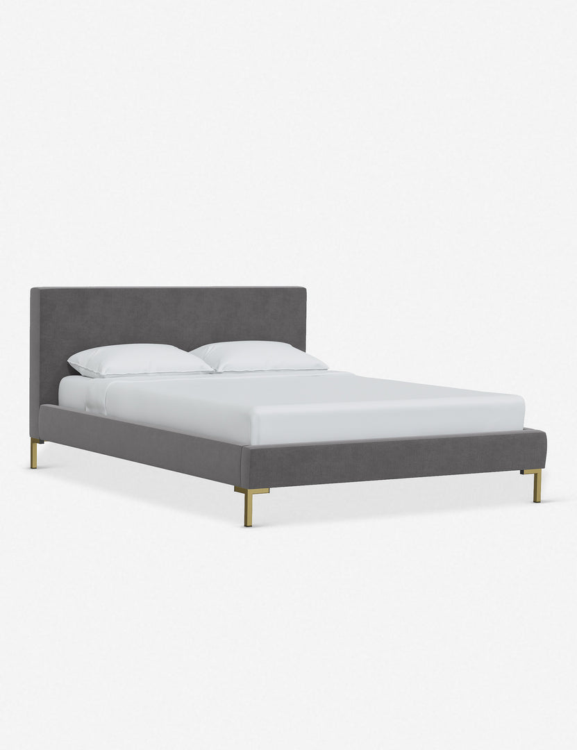 #color::steel-velvet #size::twin #size::full #size::queen #size::king #size::cal-king | Angled view of the Deva Steel Velvet platform bed