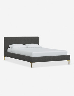Angled view of the Deva Charcoal Linen platform bed