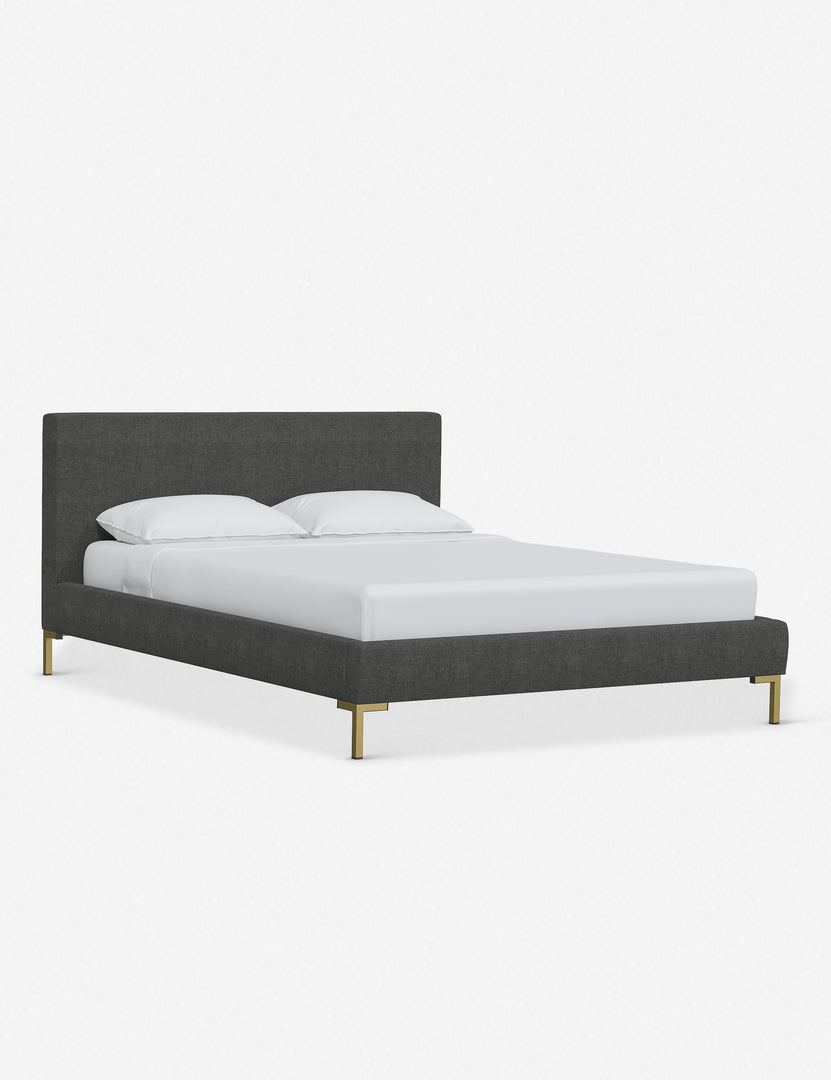 #color::charcoal-linen #size::twin #size::full #size::queen #size::king #size::cal-king | Angled view of the Deva Charcoal Linen platform bed