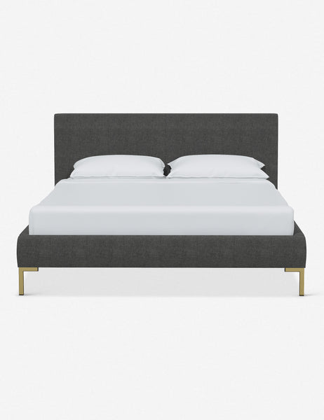 #color::charcoal-linen #size::twin #size::full #size::queen #size::king #size::cal-king | Deva Snow Velvet platform bed with gold legs
