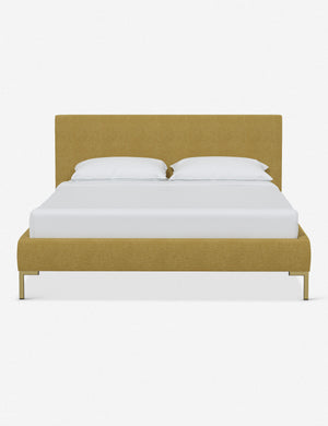 Deva Golden Linen platform bed with gold legs