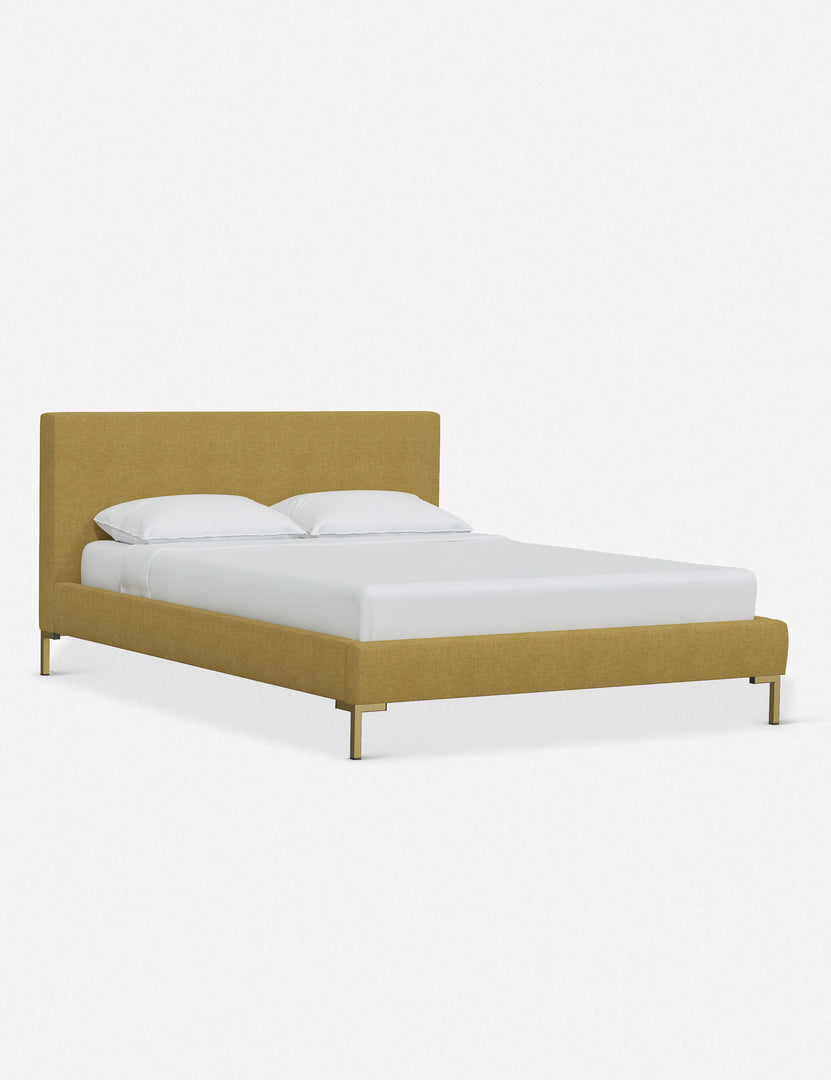 #color::golden-linen #size::twin #size::full #size::queen #size::king #size::cal-king | Angled view of the Deva Golden Linen platform bed