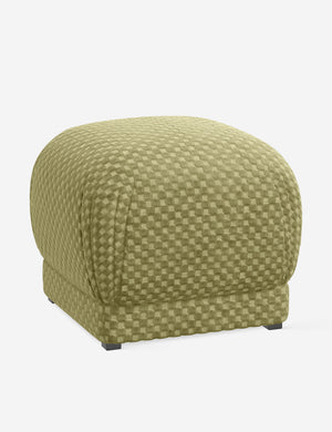 Angled view of the Bailee Hi-Lo Checker Olive ottoman