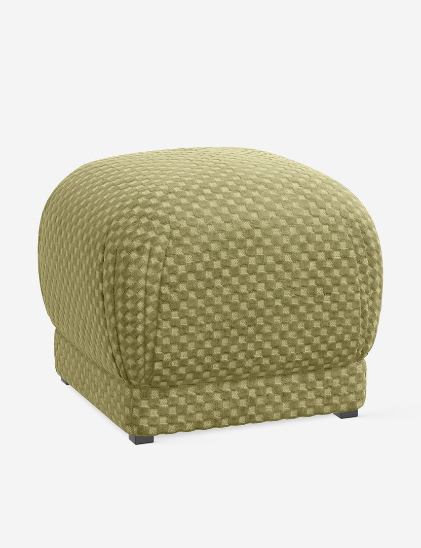 #color::hi-lo-checker-olive-by-sarah-sherman-samuel | Angled view of the Bailee Hi-Lo Checker Olive ottoman